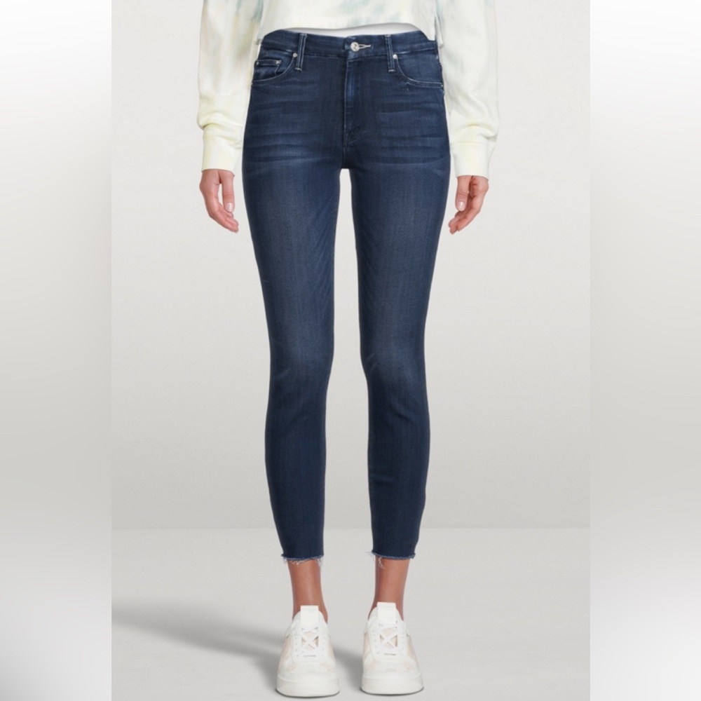 MOTHER Dark Blue High waisted Looker ankle fray jeans